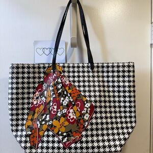 Vera Bradley Black and White Houndstooth Tote with Floral Accent
